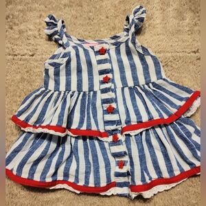 Baby Toddler Girl Patriotic Red White Blue Stars Stripes Ruffle Top Sz 12m